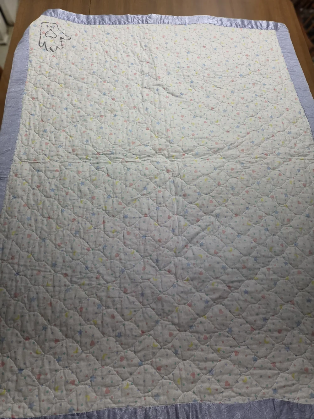 Baby Blanket Quilted Teddy Bear Elephant On Bed Sateen Edge Trim 34x42 Y2k Vtg